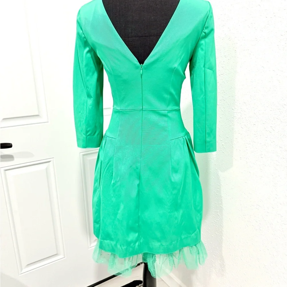 J. Crew 50 60s satin Green‎ bubble skirt 3/4 Sleeve Dress 2